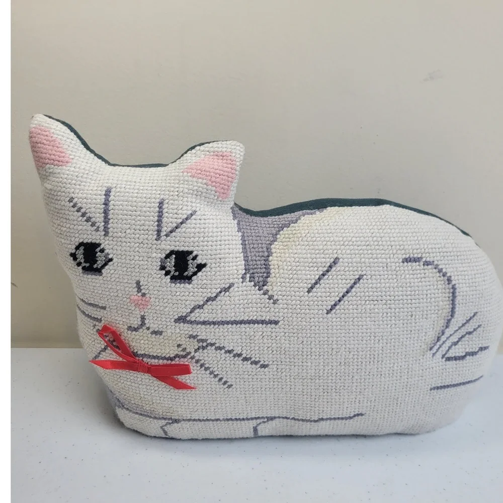 Vintage Needlepoint Cat Doorstop Draft Stopper JCPenney Kitty Pillow‎ Decor